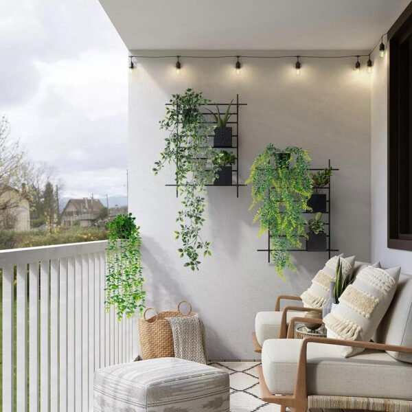 3-Pack Artificial Hanging Plants in Pots – Faux Trailing Eucalyptus & Ivy for Indoor Home Decor
