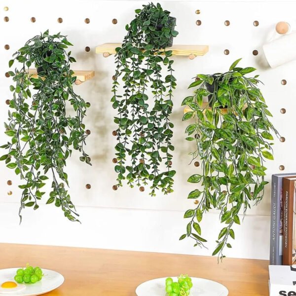 3-Pack Artificial Hanging Plants in Pots – Faux Trailing Eucalyptus & Ivy for Indoor Home Decor