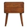 Handcrafted Solid Wood Curved Bedside Table – 2-Drawer Chestnut Finish Nightstand for Bedroom & Living Room