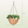 Pack of 2 Artificial Hanging Baskets with Blue Lisianthus Flowers & Pinecones – Faux Trailing Foliage for Indoor & Outdoor Decor
