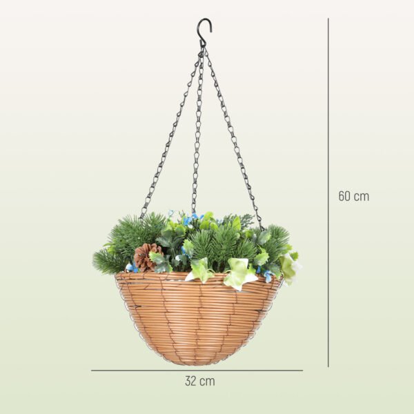 Pack of 2 Artificial Hanging Baskets with Blue Lisianthus Flowers & Pinecones – Faux Trailing Foliage for Indoor & Outdoor Decor