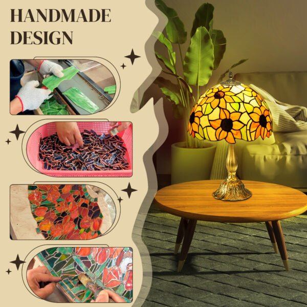 Handcrafted Stained Glass Table Lamp – Vintage Tiffany Style Sunflower Bedside & Living Room Nightlight