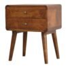 Handcrafted Solid Wood Curved Bedside Table – 2-Drawer Chestnut Finish Nightstand for Bedroom & Living Room