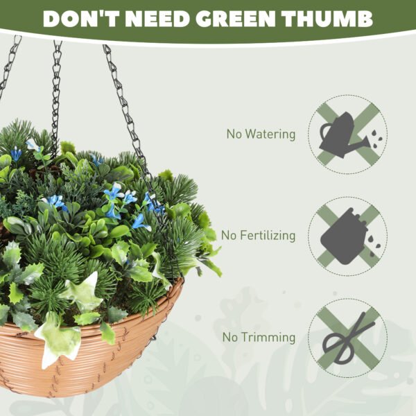 Pack of 2 Artificial Hanging Baskets with Blue Lisianthus Flowers & Pinecones – Faux Trailing Foliage for Indoor & Outdoor Decor