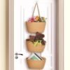 3-Tier Wall Hanging Storage Basket Wall-Mounted Brown Cotton Woven Organisers