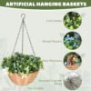 Pack of 2 Artificial Hanging Baskets with Blue Lisianthus Flowers & Pinecones – Faux Trailing Foliage for Indoor & Outdoor Decor