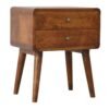 Handcrafted Solid Wood Curved Bedside Table – 2-Drawer Chestnut Finish Nightstand for Bedroom & Living Room