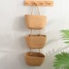 3-Tier Wall Hanging Storage Basket Wall-Mounted Brown Cotton Woven Organisers