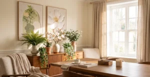 Premium artificial plants in a minimalist living room decor