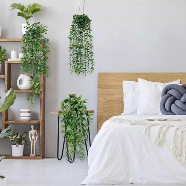 3-Pack Artificial Hanging Plants in Pots – Faux Trailing Eucalyptus & Ivy for Indoor Home Decor