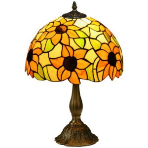 Handcrafted Stained Glass Table Lamp – Vintage Tiffany Style Sunflower Bedside & Living Room Nightlight