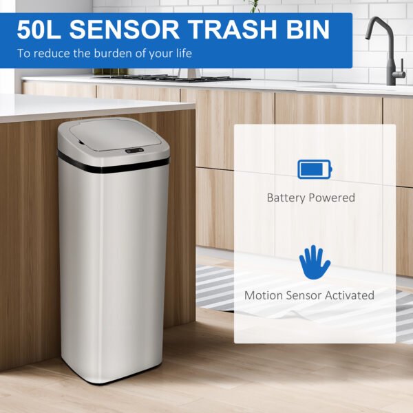 50L Automatic Motion Sensor Dustbin – Touchless Stainless Steel Kitchen Trash Can & Waste Bin