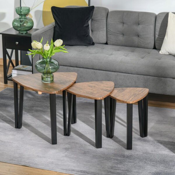 Premium Industrial Walnut Nest of Tables | Set of 3 Smart Coffee Tables