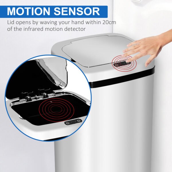 50L Automatic Motion Sensor Dustbin – Touchless Stainless Steel Kitchen Trash Can & Waste Bin