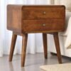 Handcrafted Solid Wood Curved Bedside Table – 2-Drawer Chestnut Finish Nightstand for Bedroom & Living Room
