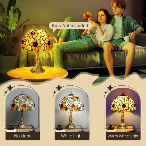 Handcrafted Stained Glass Table Lamp – Vintage Tiffany Style Sunflower Bedside & Living Room Nightlight