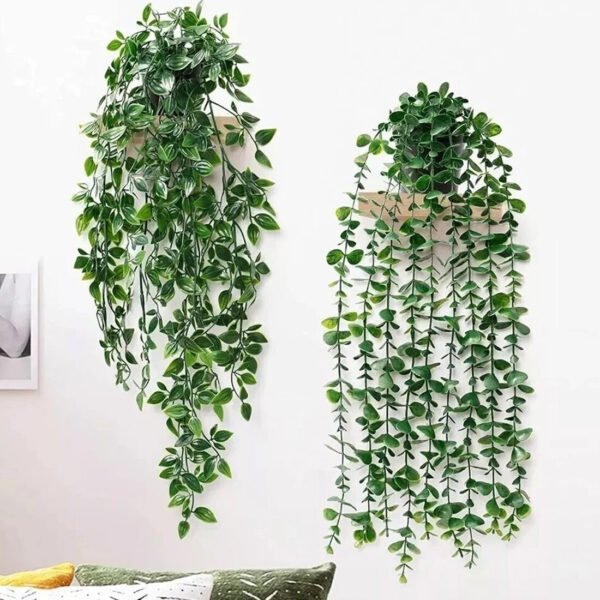 3-Pack Artificial Hanging Plants in Pots – Faux Trailing Eucalyptus & Ivy for Indoor Home Decor