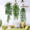 3-Pack Artificial Hanging Plants in Pots – Faux Trailing Eucalyptus & Ivy for Indoor Home Decor