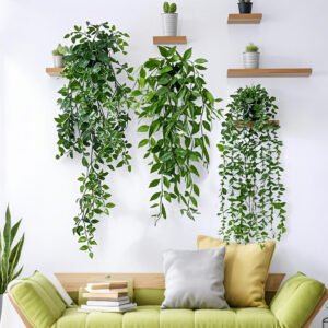 3-Pack Artificial Hanging Plants in Pots – Faux Trailing Eucalyptus & Ivy for Indoor Home Decor