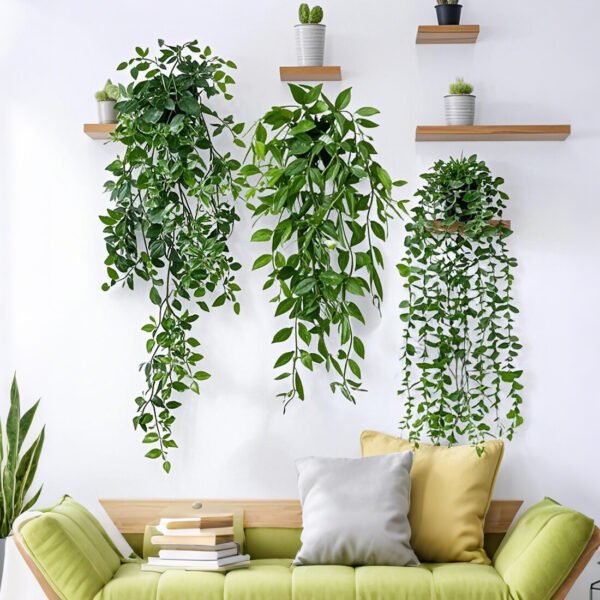 3-Pack Artificial Hanging Plants in Pots – Faux Trailing Eucalyptus & Ivy for Indoor Home Decor