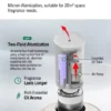 Infographic showing two-fluid atomization technology, internal air pump, and essential oil tube of the Yasser Booster waterless aroma diffuser for a 20m² space