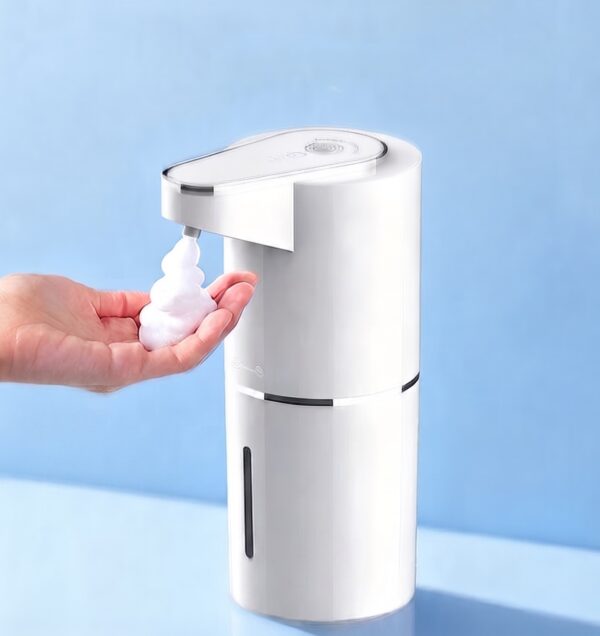 Automatic Foaming Soap Dispenser - White AX221 White automatic touchless soap dispenser model AX221 with USB-C cable and wall bracket on a clean white background