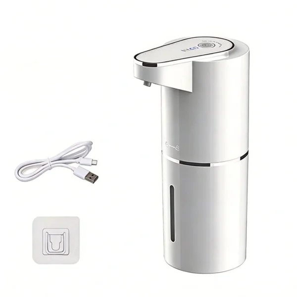 Automatic Foaming Soap Dispenser - White AX221 White automatic touchless soap dispenser model AX221 with USB-C cable and wall bracket on a clean white background