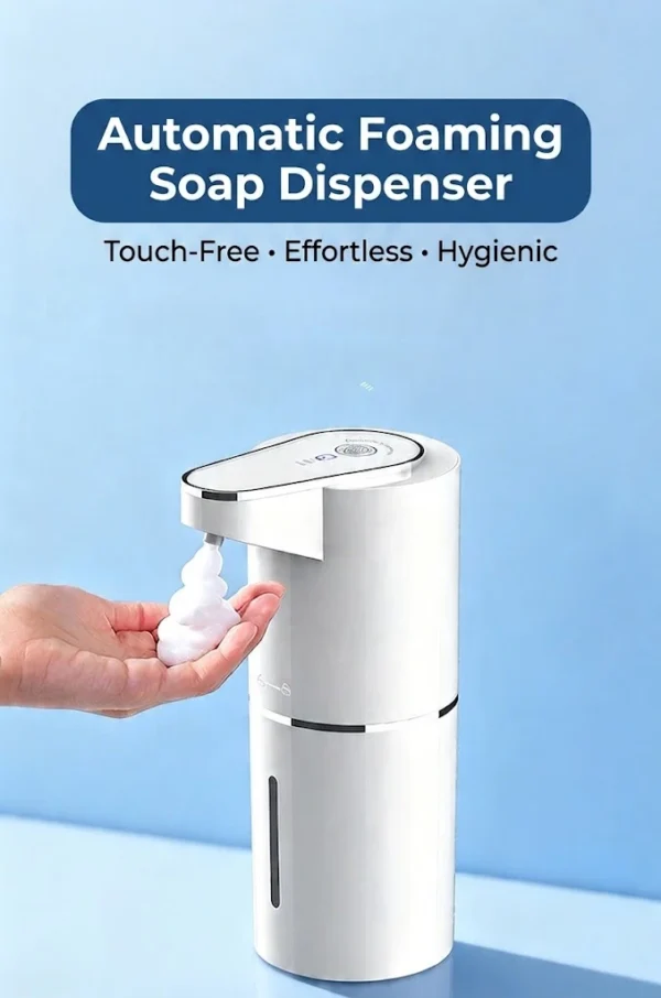 Automatic Foaming Soap Dispenser - Touch-Free Operation Hand receiving rich white foam from a touch-free automatic foaming soap dispenser