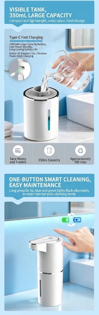Refilling water into the 350ml visible tank with Type-C fast charging detail