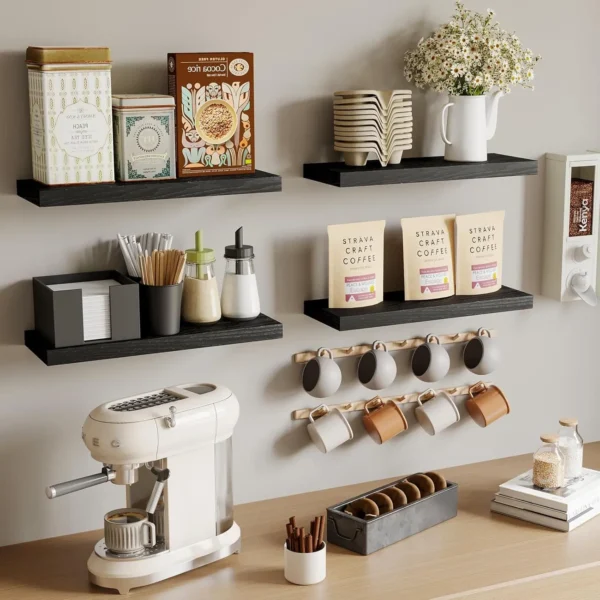 wall-mounted-shelves Black piece set Rustic Floating Wooden Wall Shelves Set of 3