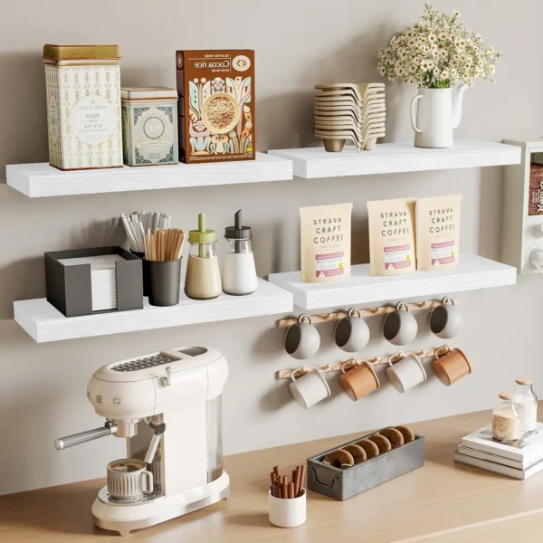 wall-mounted-shelves White piece set Rustic Floating Wooden Wall Shelves Set of 3