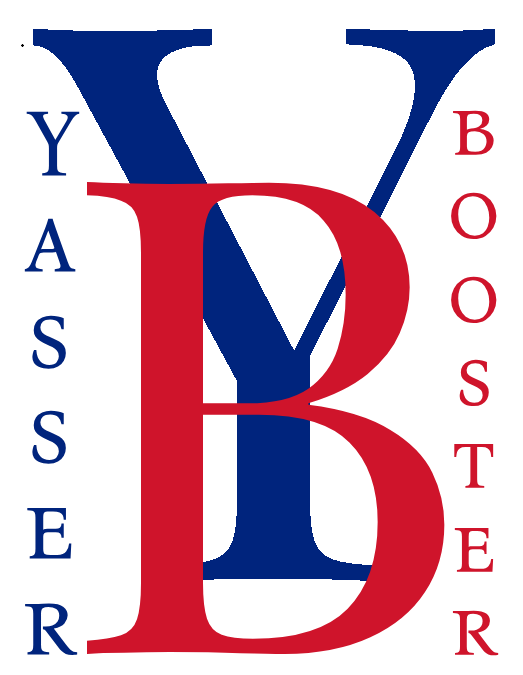 Yasser Booster official store logo featuring interlocking blue Y and red B monogram