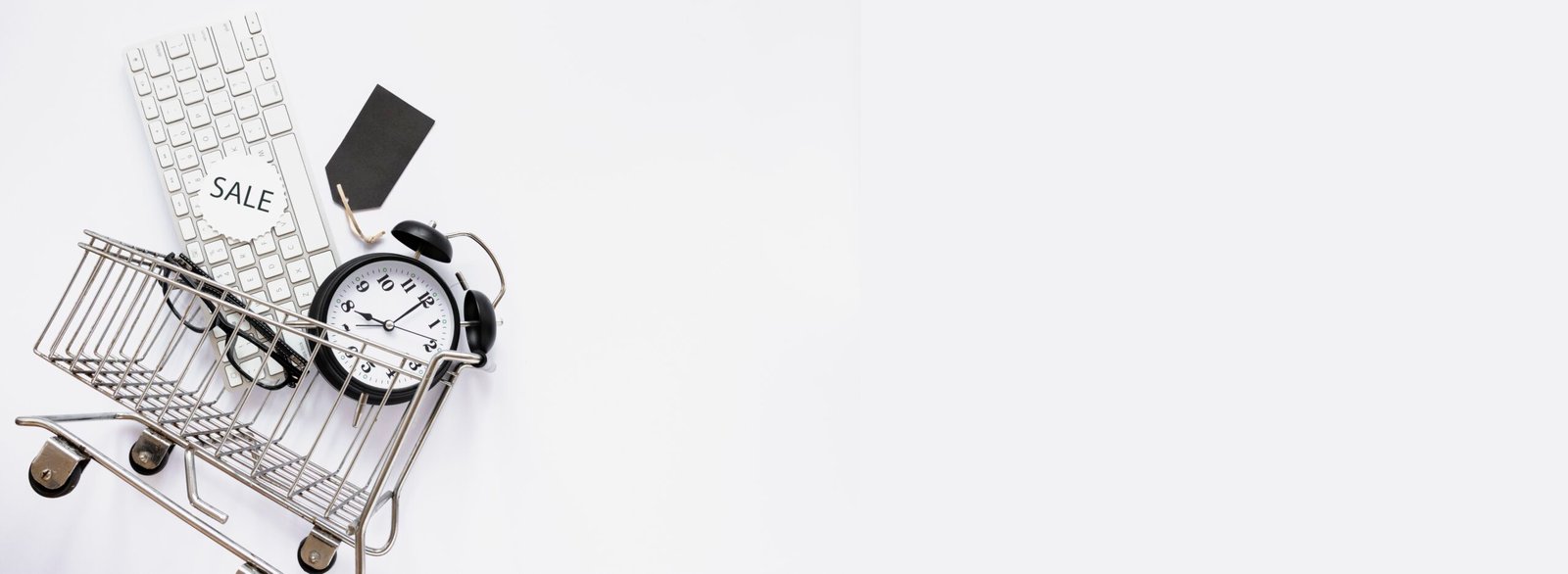 shopping cart with objects sale sticker